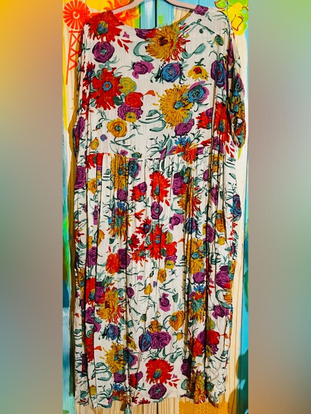 Floral Linen Maxi Dress in Cream - Picture 2 of 5